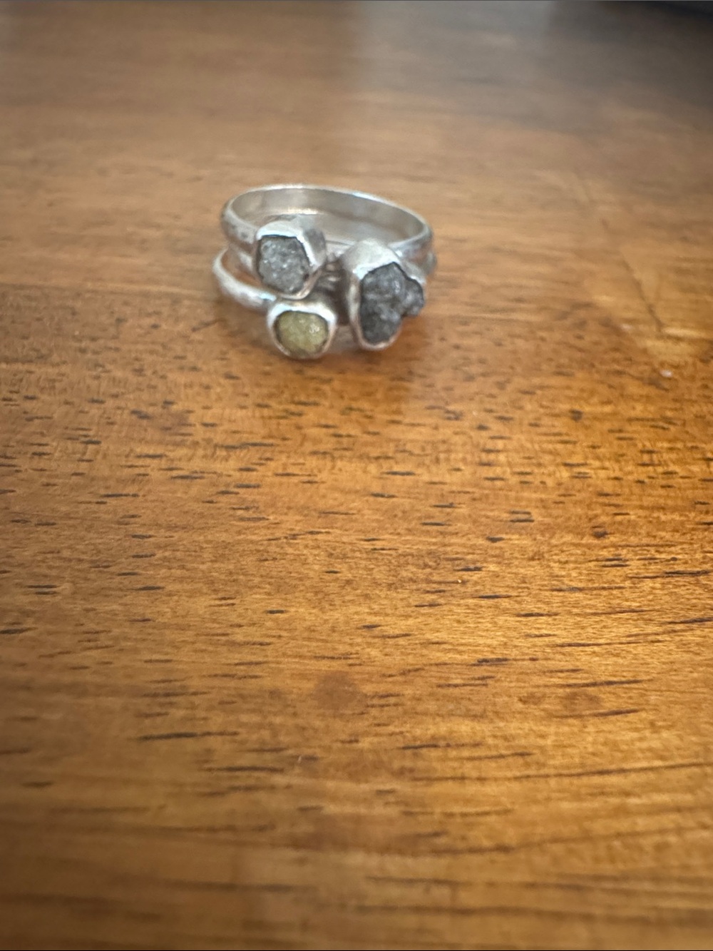 Sterling Silver Rough Diamond Stackable Ring Set - Size 6 - Picture 2 of 6